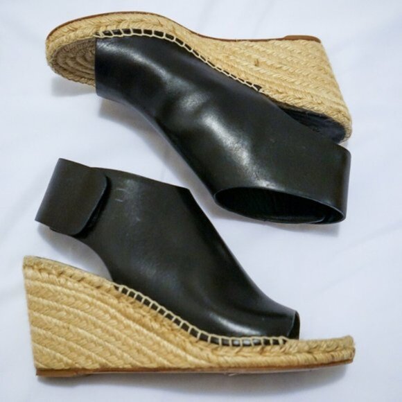 Celine Black Leather Wedge Espadrilles - Picture 7 of 10